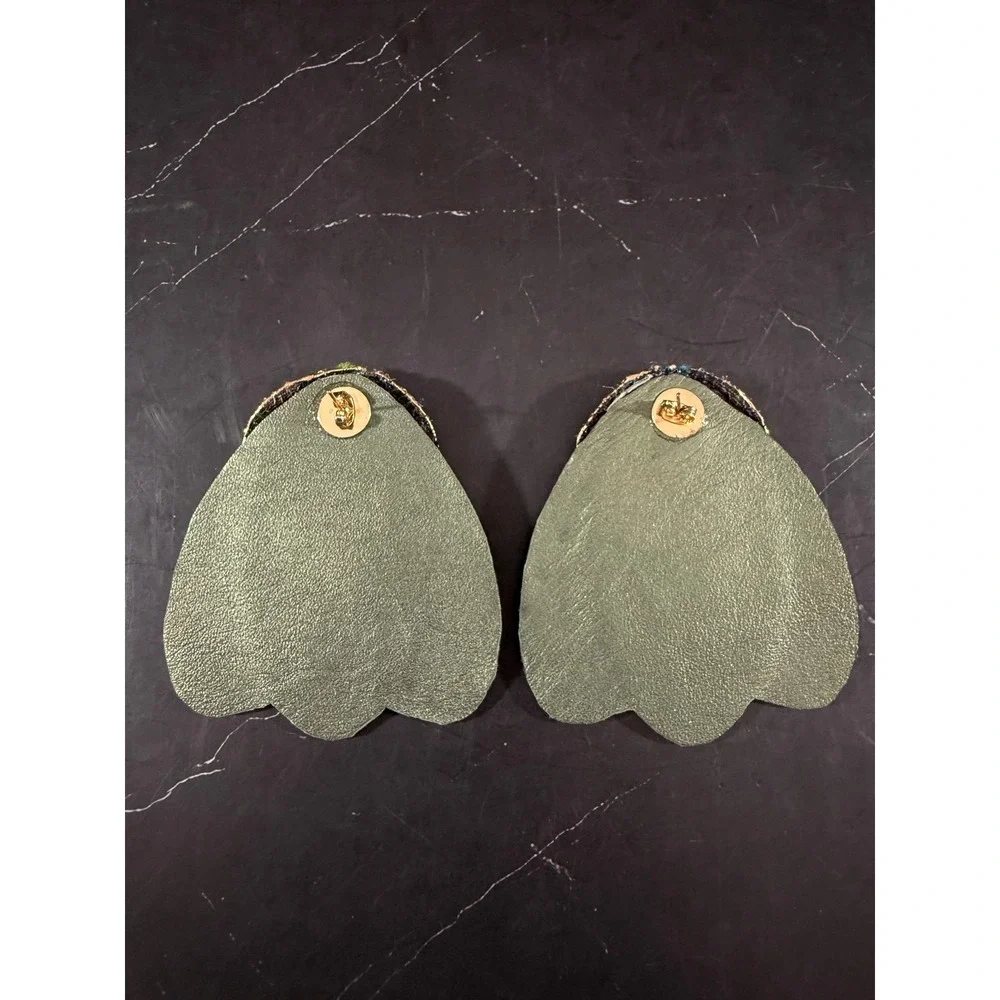 Handcrafted Green and Peacock Blue Textured Statement Earrings Ayala Bar Style